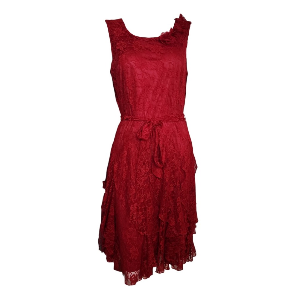 Amanda Lane Dress Womens Size 10 Lace Flirty Romantic Valentienes Ruffle Floral